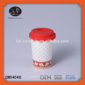 Vaso de parede duplo de cerâmica com tampa de silicone, copo de design personalizado com tampa de silicone